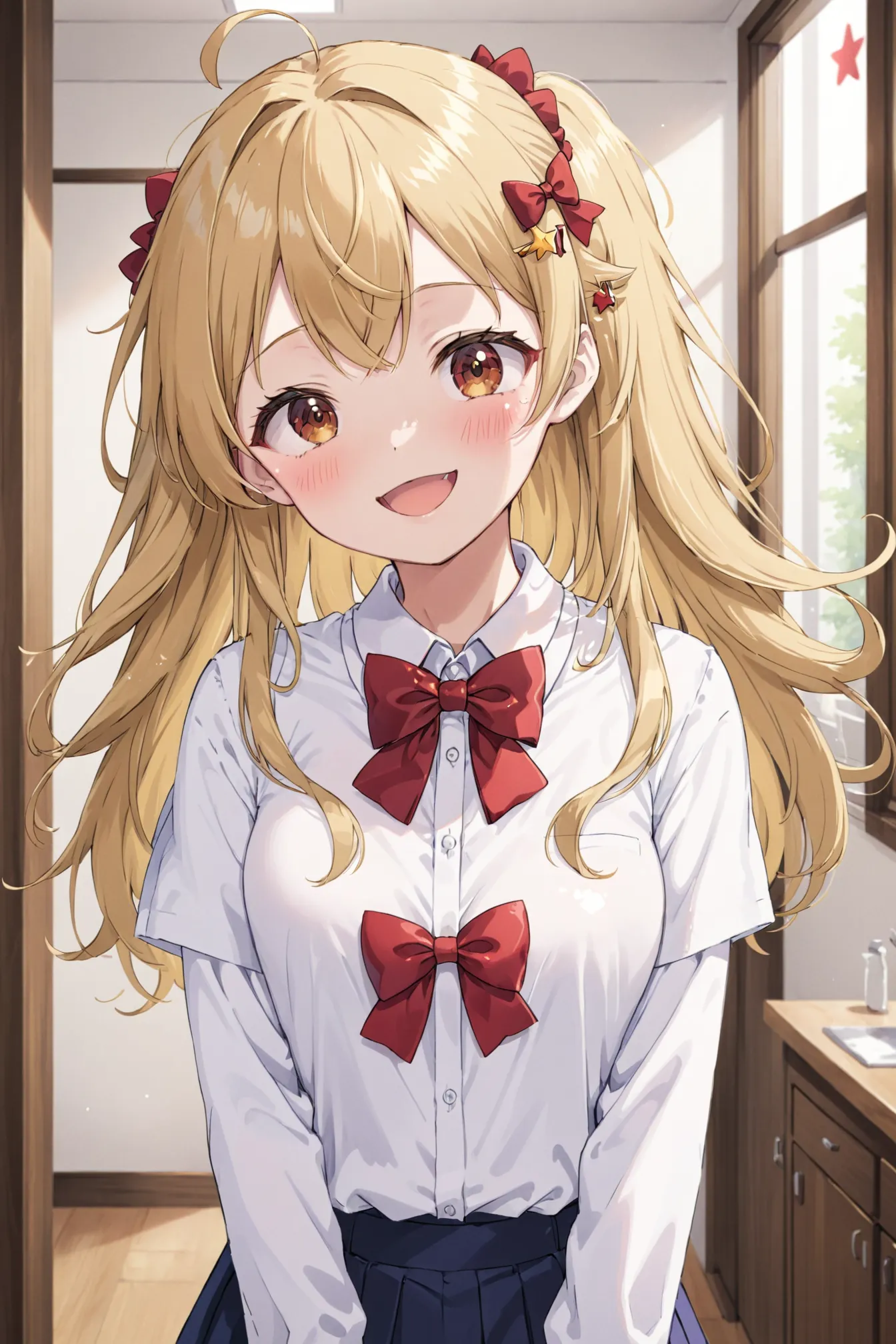 02094-134250926-anime, 1girl, solo, indoors, _d, blonde hair, blush, bow, bowtie, brown eyes, collared shirt, hair ornament, hai.webp